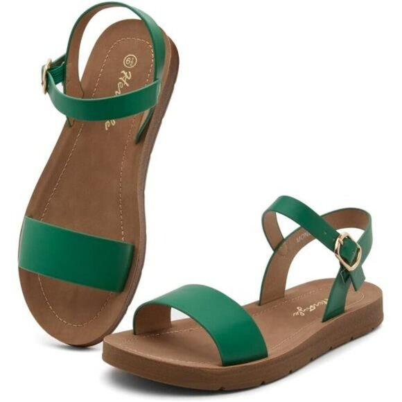 Womens Flat Sandals Open Toe Ankle Strap Buckle Casual Summer Beach Shoes - Picture 2 of 8